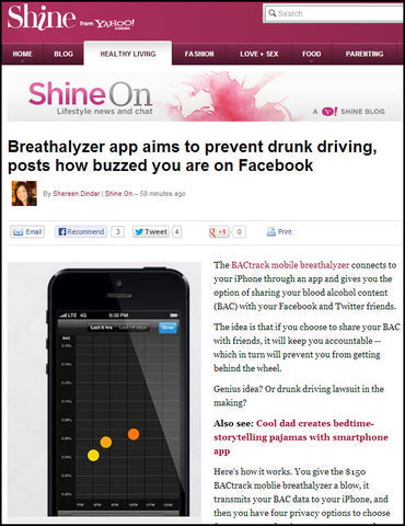 BACtrack Mobile Featured in Yahoo! Shine